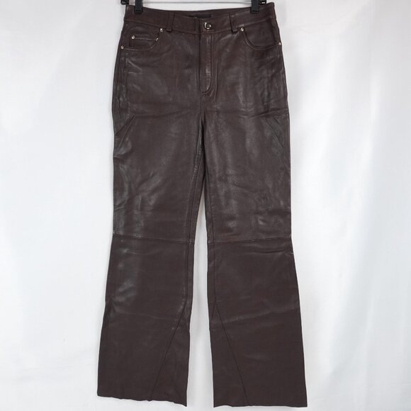Maje Plutoma Flared Leather Trousers In Marron Brown Women's Size EU 38 - NWT - Picture 4 of 12